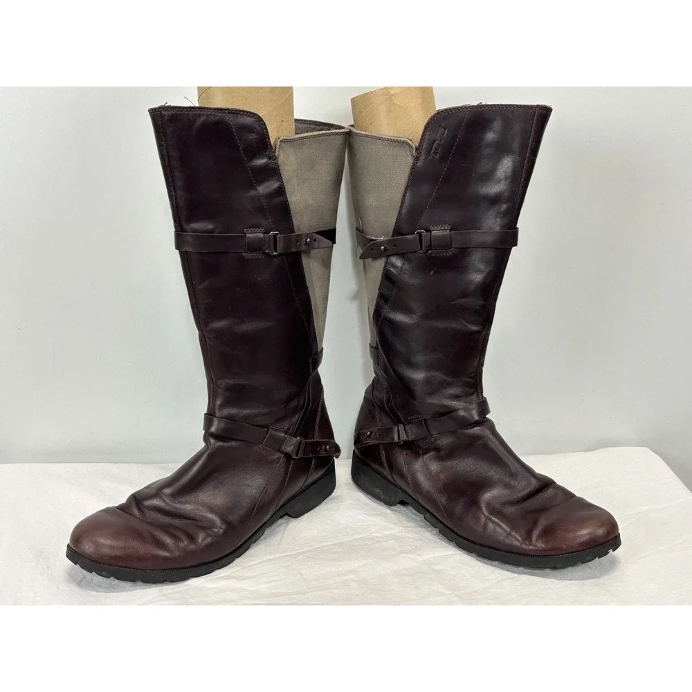 TEVA Womens Size 11 De La Vina Tall Waterproof Brown Leather Zipper Boots Riding